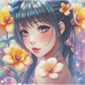 Sticker Jolie fille Anime aux yeux pourpres (Devant)