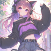 Sticker Jolie fille Anime dans casque avec oreilles de cha (Devant)