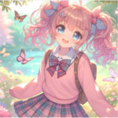 Sticker Jolie fille Anime en Pigtails Roses (Devant)