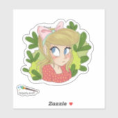 Sticker Jolie Fille au Ruban Rose  (Feuille)