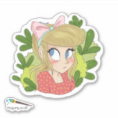 Sticker Jolie Fille au Ruban Rose  (Devant)