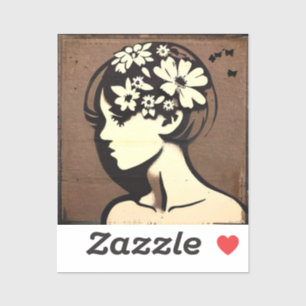 Sticker Jolie fille avec des fleurs dans ses cheveux Simpl