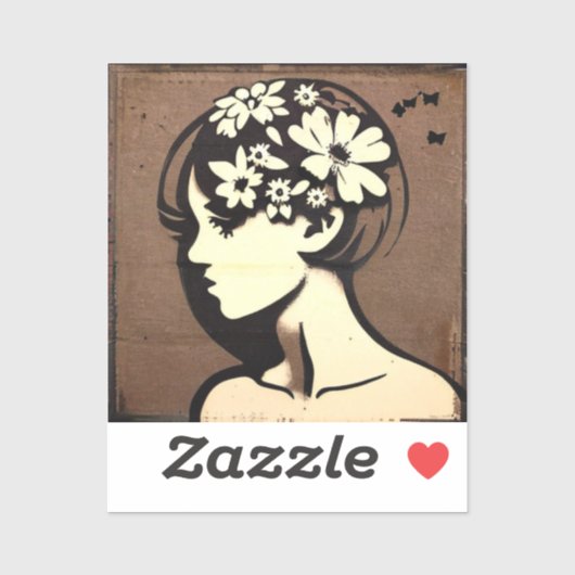 Sticker Jolie fille avec des fleurs dans ses cheveux Simpl (Feuille)
