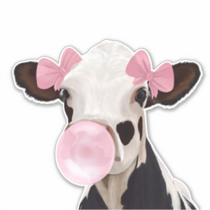 Sticker Jolie fille Bubblegum rose soufflant vache