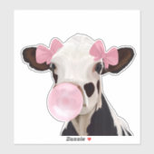 Sticker Jolie fille Bubblegum rose soufflant vache (Feuille)
