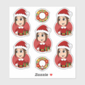 Sticker Jolie fille de Noël aux cheveux bruns (Feuille)