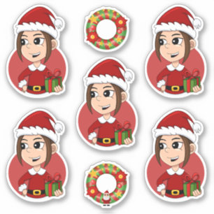 Sticker Jolie fille de Noël aux cheveux bruns