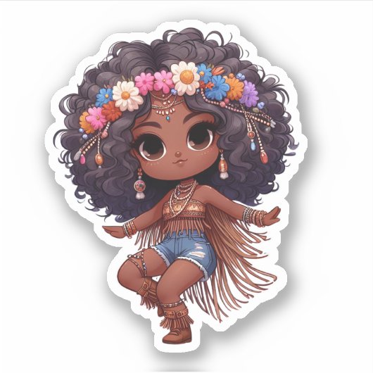 Sticker jolie fille de style boho (Devant)