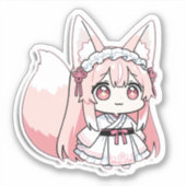 Sticker Jolie Fille Renard Rose Chibi (Devant)