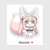 Sticker Jolie Fille Renard Rose Chibi (Feuille)