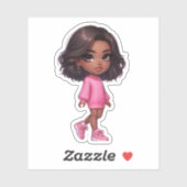 Sticker jolie fille rose noir chibi (Feuille)