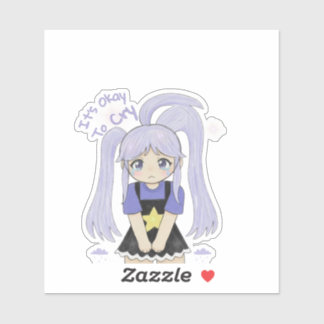 Sticker Jolie Fille Triste Illustration Dessinée à la Main