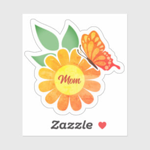 Sticker Jolie Fleur orange et papillon maman