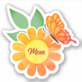 Sticker Jolie Fleur orange et papillon maman (Devant)