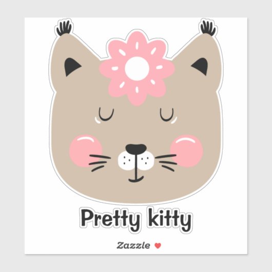 Sticker Jolie fleur rose napping kitty personnalisation (Feuille)