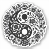 Sticker Jolie florale noire et blanche Yin Yang (Devant)
