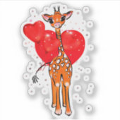 Sticker Jolie girafe de Saint-Valentin avec ballons de coe (Devant)
