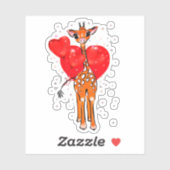 Sticker Jolie girafe de Saint-Valentin avec ballons de coe (Feuille)