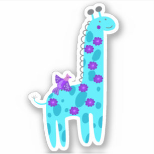 Sticker Jolie Giraffe Turquoise Purple Folk Art Portable O