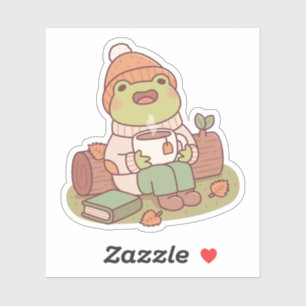 Sticker Jolie grenouille avec bonnet et thé chaud Saison A