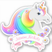Sticker Jolie licorne arc-en-ciel Princesse avec fleurs (Devant)