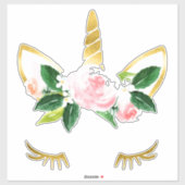 Sticker Jolie licorne Lashes rose douce Roses corne d'or (Feuille)