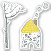 Sticker Jolie maison fleurie jaune arbre nu (Devant)