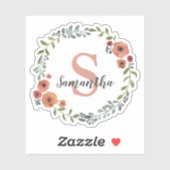 Sticker Jolie monogramme couronne florale personnalisée (Feuille)