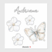 Sticker Jolie Papillon Bleu Blanc Mariage (Feuille)