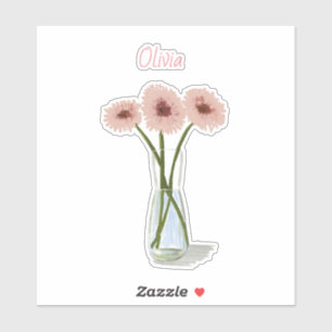 Sticker Jolie Pastel Gerbera Flower +Nom personnalisé