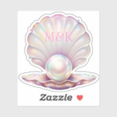 Sticker Jolie perle Iridescente Clamshell rose Monogramme (Feuille)