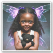 Sticker Jolie petite fille fée avec un ours en peluche (Devant)