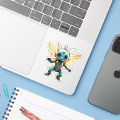 Sticker Jolie Pixie Robot Danseuse Turquoise (Ordinateur portable avec iPhone)