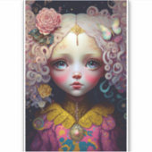 Sticker Jolie poupée fille cheveux roses (Devant)