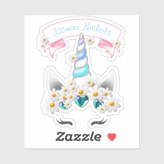 Sticker Jolie princesse Unicorn Couronne avec bijoux en ja (Feuille)