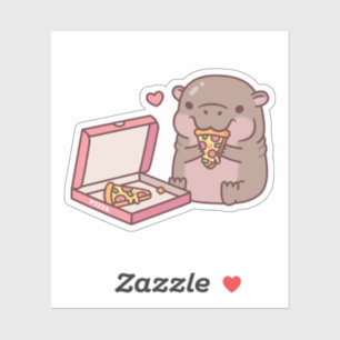 Sticker Jolie Pygmée Hippo Aime Manger Pizza