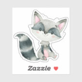 Sticker Jolie renard gris et rose (Feuille)