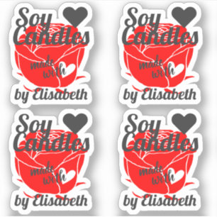 Sticker Jolie Rose rouge faite avec des bougies de soja fl