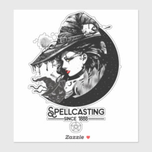 Sticker Jolie sorcière et chat noir Wiccan Wicca Lancer de