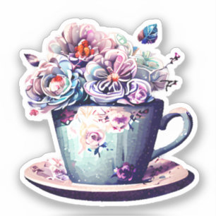 Sticker Jolie tasse à thé antique avec fleurs vintage