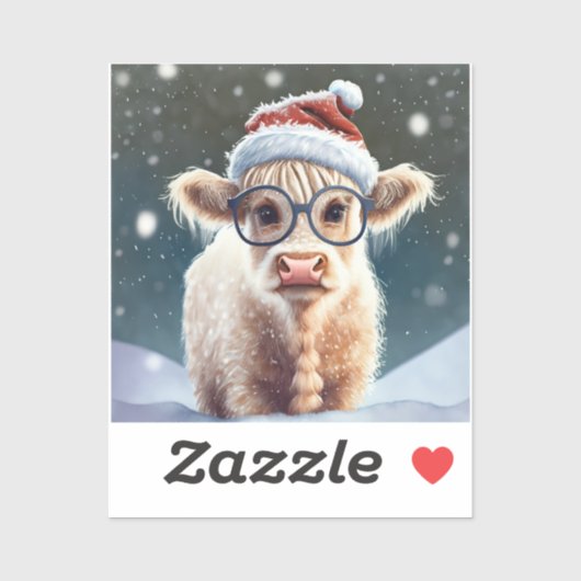 Sticker Jolie vache Highland dans la neige (Feuille)