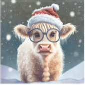 Sticker Jolie vache Highland dans la neige (Recto)