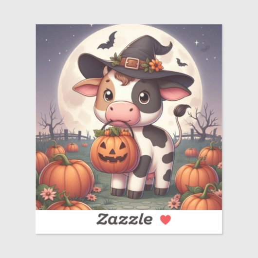 Sticker Jolie vache sorcière Halloween (Feuille)