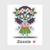 Sticker Jolie Zombie Fille Hawaïenne (Feuille)