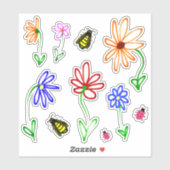 Sticker Jolies fleurs de jardin avec un ensemble d'abeille (Feuille)