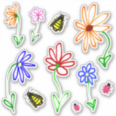 Sticker Jolies fleurs de jardin avec un ensemble d'abeille (Devant)