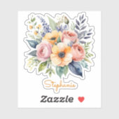 Sticker Jolies fleurs Floral Design Nom personnalisé (Feuille)