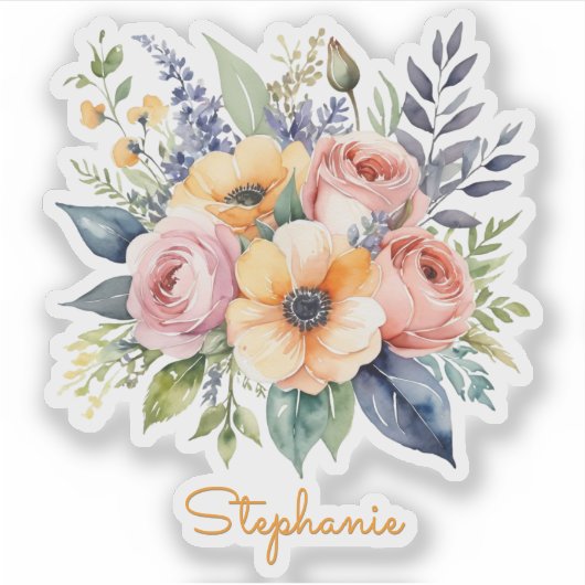 Sticker Jolies fleurs Floral Design Nom personnalisé (Devant)