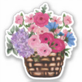 Sticker Jolies fleurs roses dans le panier en osier (Recto)