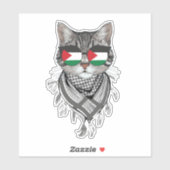 Sticker Jolis Chat Lunettes Drapeau Palestine Écharpe Keff (Feuille)